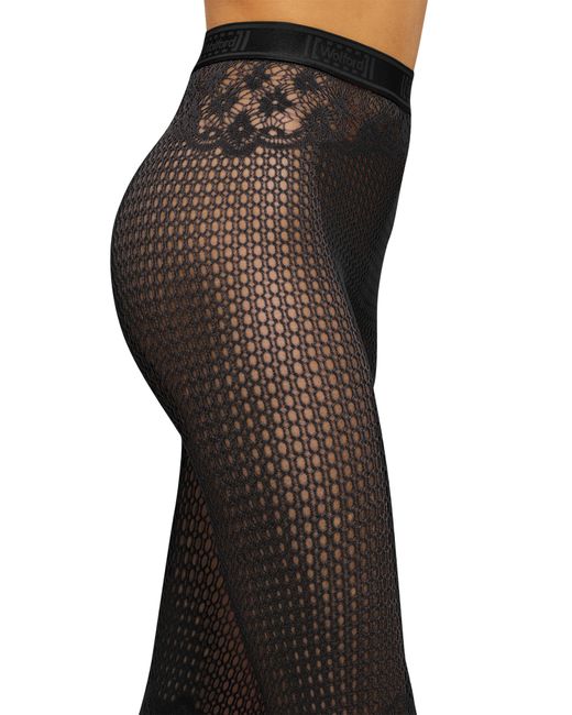 Wolford Black Floral Lace Fishnet Tights