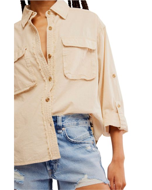 Free People Blue Made For Sun Oversize Linen & Cotton Button-up Shirt