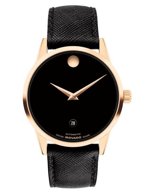Movado Black Museum Classic Automatic Leather Strap Watch, 40Mm for men