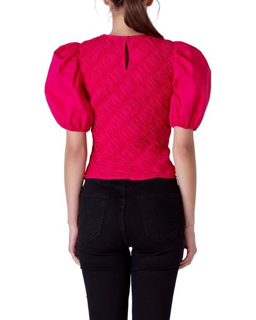English Factory Asymmetric Shirred Puff Sleeve Top
