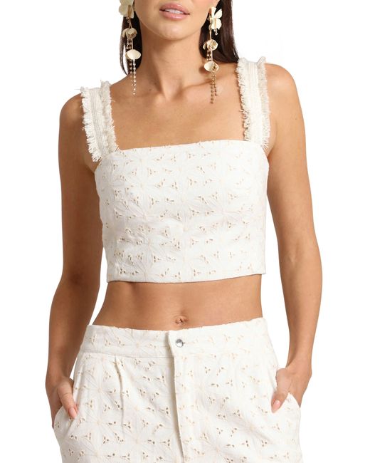 Avec Les Filles White Eyelet Embroidered Crop Top
