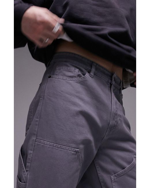 Topman Gray Loose Fit Carpenter Jeans for men