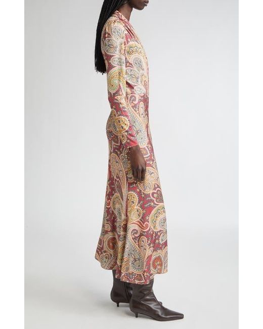 Etro Multicolor Paisley Print Long Sleeve Faux Wrap Jersey Dress