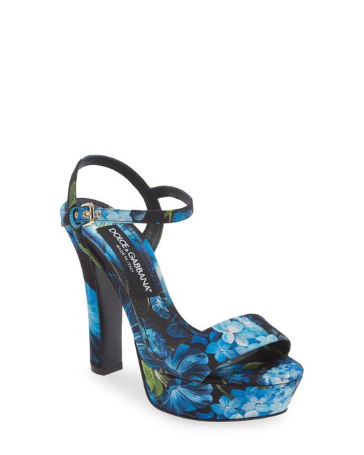 Dolce & Gabbana Blue Keira Floral Ankle Strap Platform Sandal
