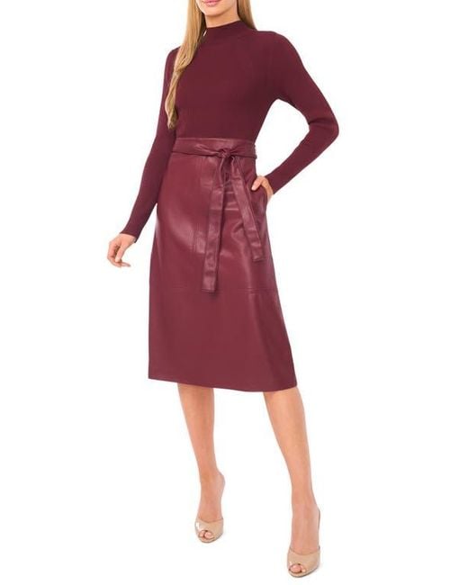 Ted Baker Mixed Media Long Sleeve Dress in Red | Lyst