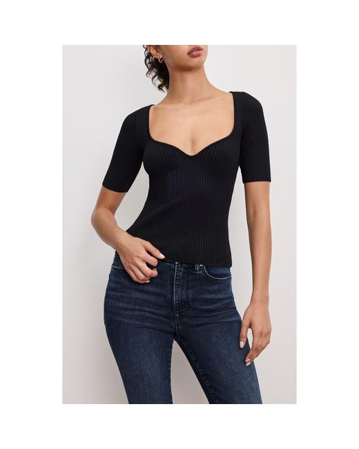 GOOD AMERICAN Black Virgo Short Sleeve Rib Top