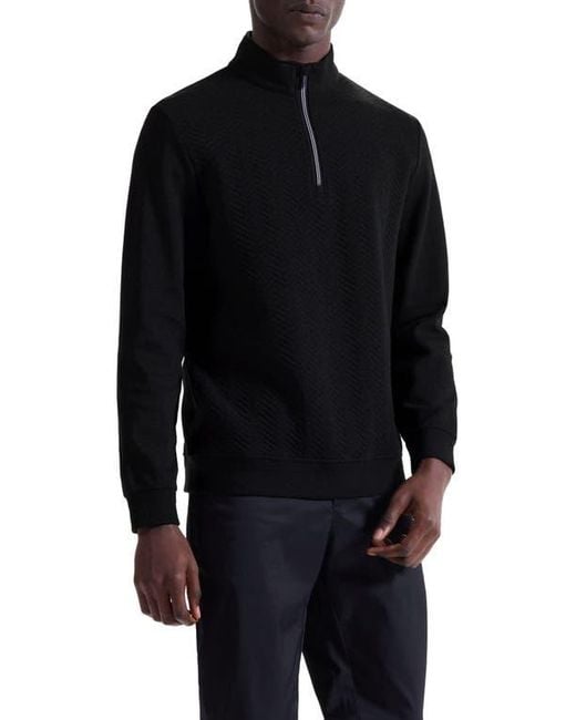 Bugatchi Black Chevron Quarter Zip Cotton Blend Pullover for men