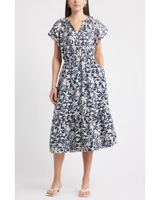 Caslon Multicolor Front Button Midi Dress
