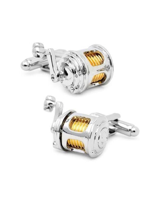 Cufflinks Inc. Metallic Fishing Reel Cuff Links for men