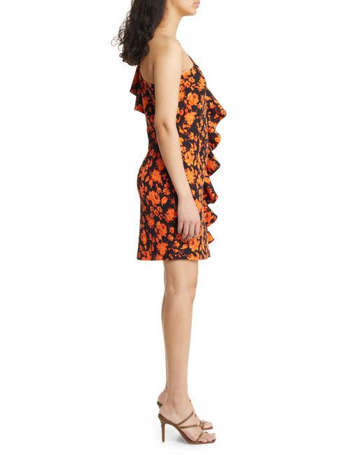 Chelsea28 Orange Floral Ruffle One-shoulder Dress