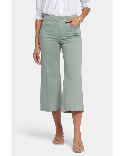 NYDJ Green Brigitte Frayed High Waist Wide Leg Capri Jeans