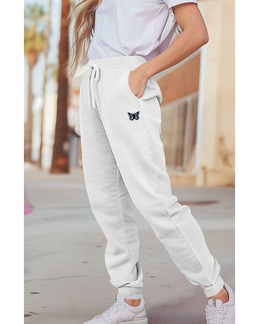 Alix White Butterfly Midweight Fleece Jogger Pant