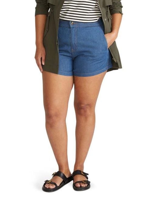UNIVERSAL STANDARD Blue Capri Cotton Chambray Shorts