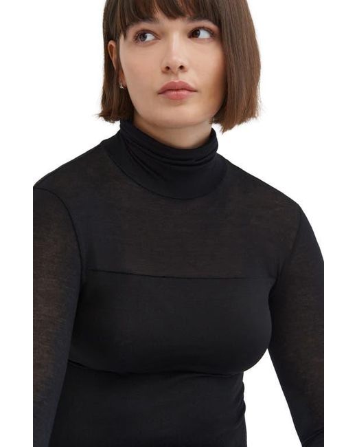MARCELLA Black Sheer Panel Turtleneck Top