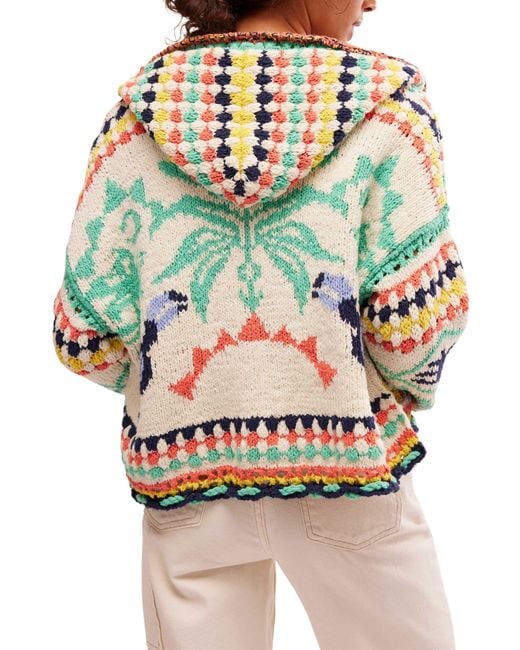 Free People Red Baja Baby Crochet Open Front Hooded Cardigan