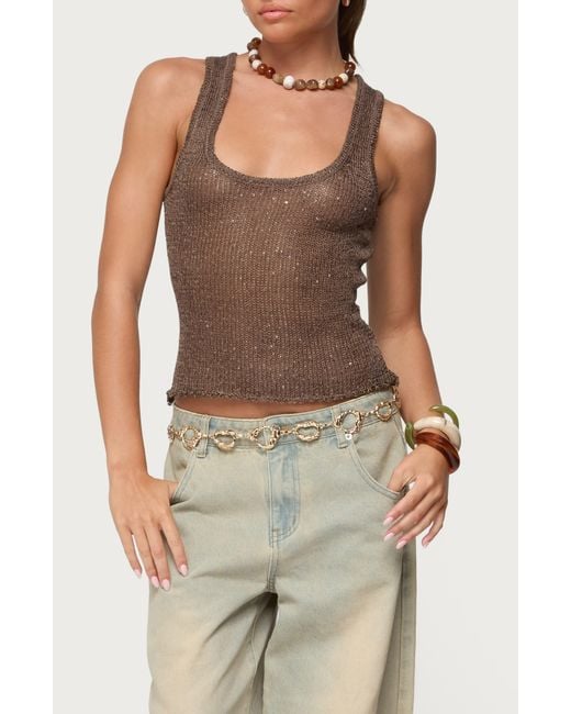 Edikted Brown Eleora Sequin Knit Tank