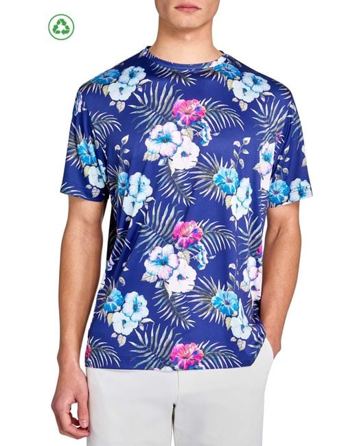 Con.struct Blue Regular Fit Hibiscus Recycled Performance Golf T-Shirt for men