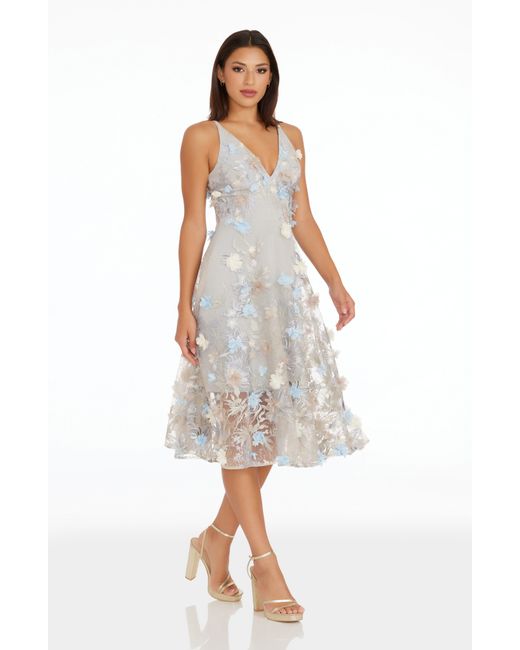 Dress the Population White Audrey Embroidered Fit & Flare Dress