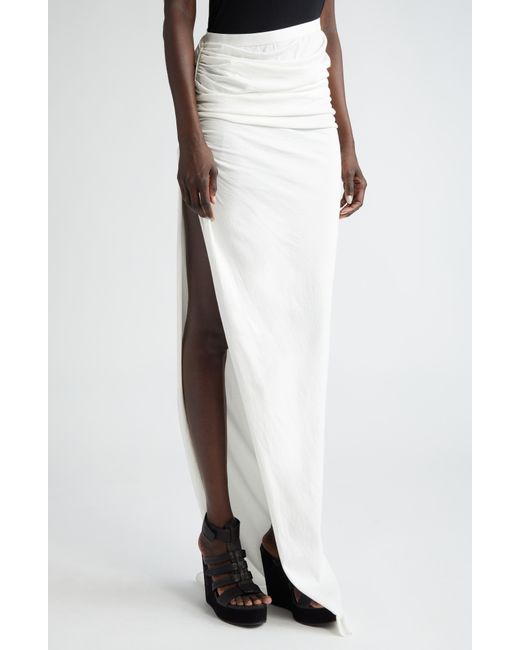Rick Owens White Asymmetric Side Slit Cotton Jersey Maxi Skirt