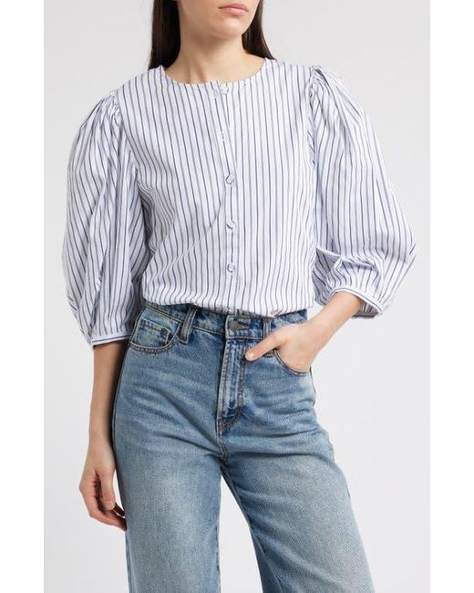 Madewell Blue Puff-Sleeve Button-Up Top