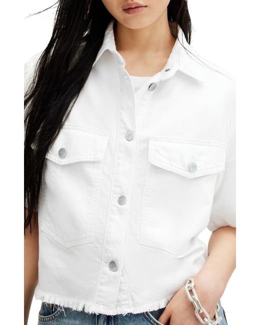 AllSaints White Tove Short Sleeve Oversize Denim Button-up Shirt