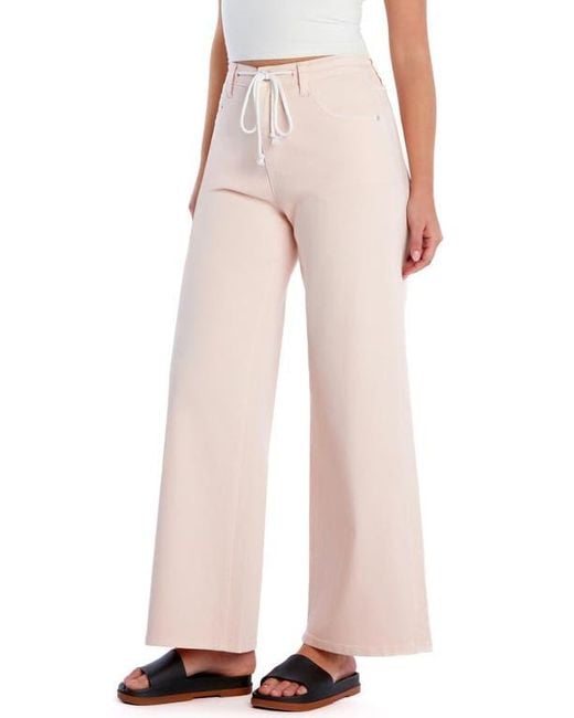 HINT OF BLU Pink Mighty Drawstring High Waist Wide Leg Jeans
