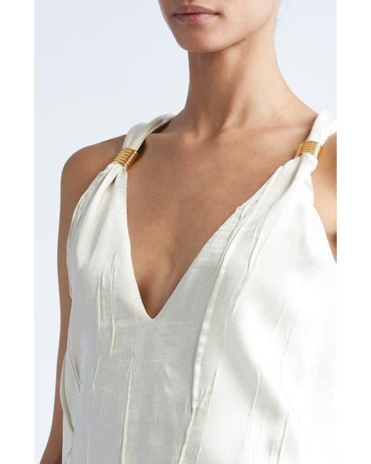 Brandon Maxwell White The Drew Deep V-Neck Satin Tank