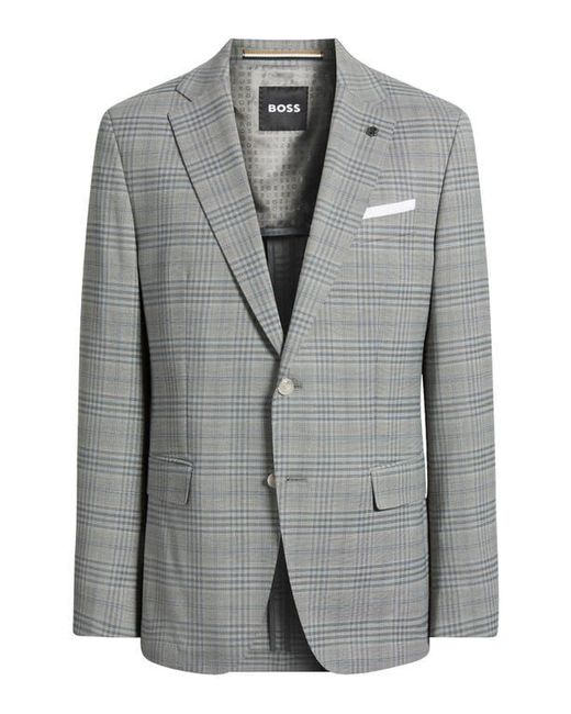 Boss Gray Hutson Slim Fit Plaid Sport Coat for men