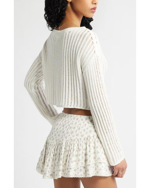 BP. White Open Stitch Crop Sweater