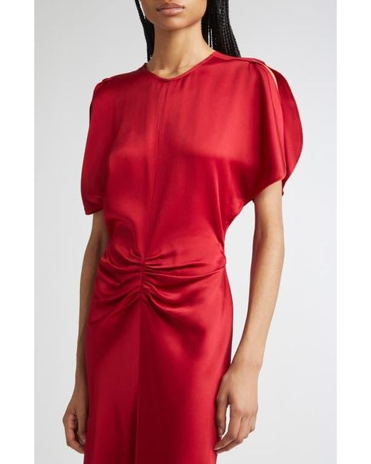 Victoria Beckham Red Ruched Waist Midi Dress