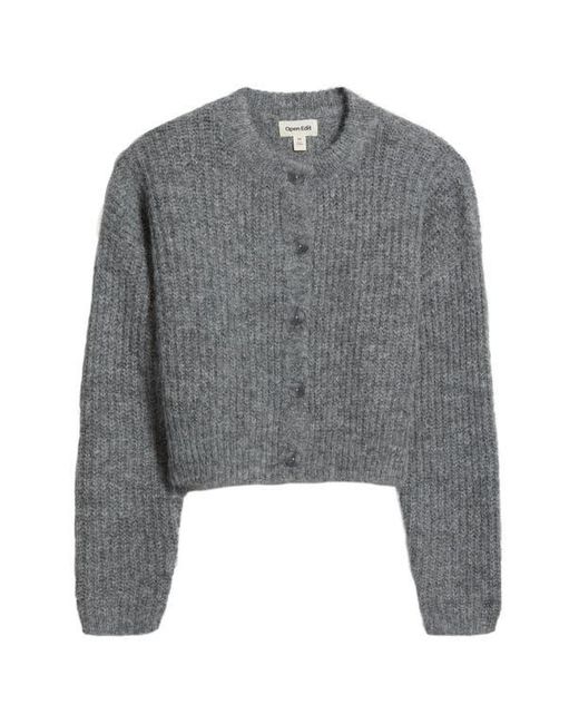 Open Edit Gray Fuzzy Crewneck Cardigan