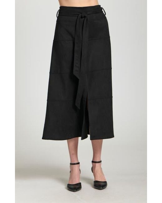 Apny Black Faux Suede Paneled A-Lined Midi Skirt