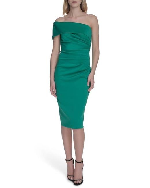 Eliza J Green Social Off The Shoulder Scuba Knit Cocktail Dress