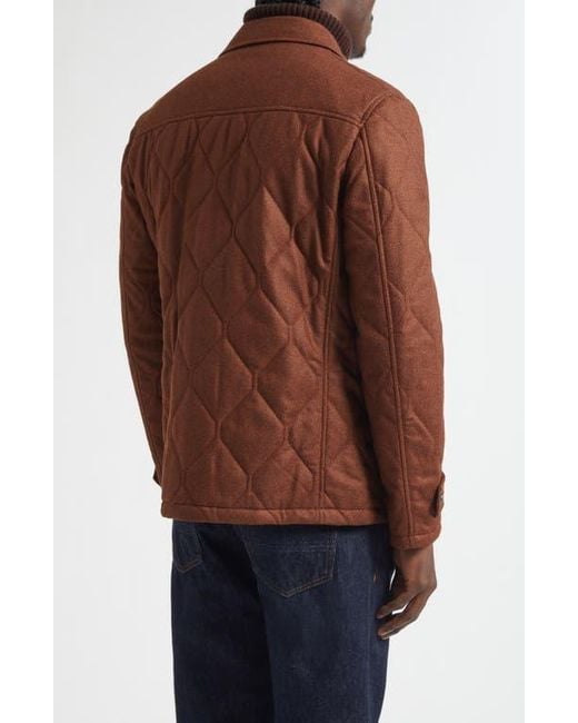 Isaia Brown Onion Quilted Wool & Silk Shirt Jacket for men