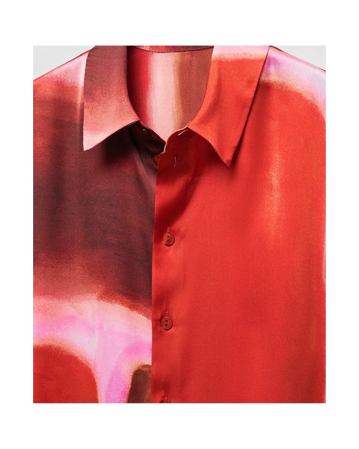 Mango Red Rothko Print Satin Button-up Shirt