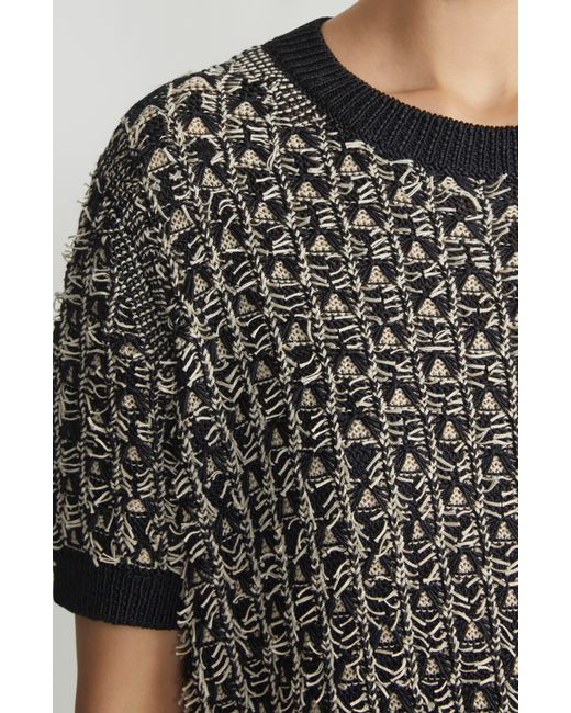 Lafayette 148 New York Black Textured Stitch Silk Sweater