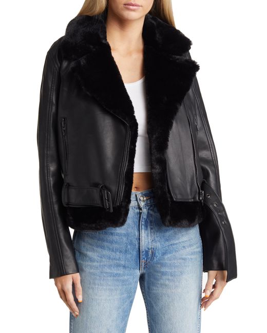 Blank NYC Faux Leather & Faux Fur Moto Jacket in Black | Lyst