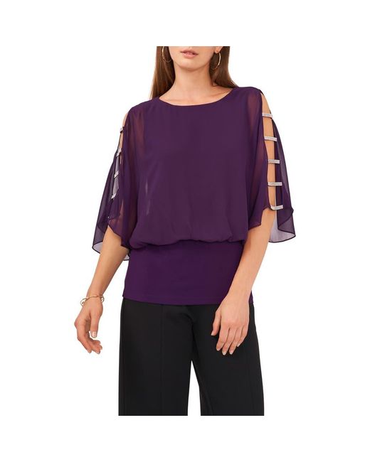 Chaus Purple Split Sleeve Rhinestone Blouse