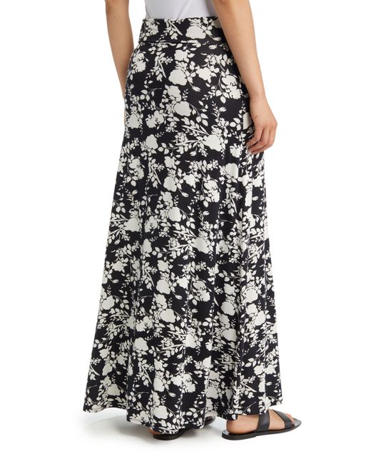 Loveappella Floral Roll Top Maxi Skirt in Black | Lyst