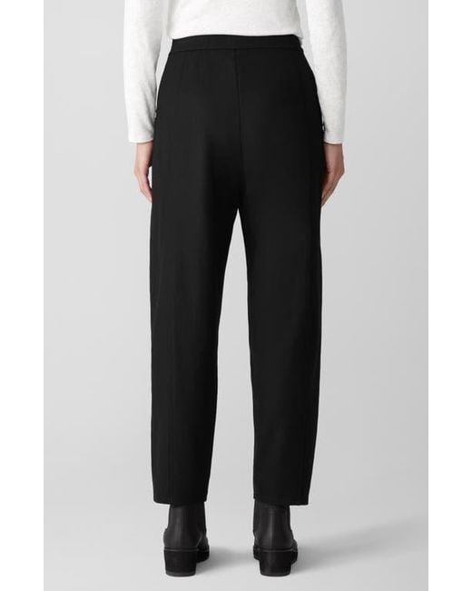 Eileen Fisher Black Pleated Wool Lantern Ankle Pants