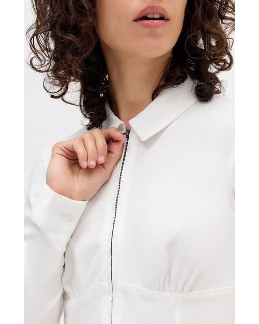 BDG White Hailey Zip-Up Shirt