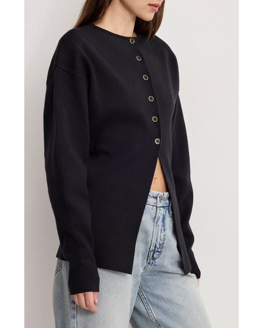 GOOD AMERICAN Black Split Front Button Up Sweater