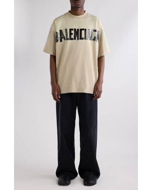Balenciaga Natural Medium Fit Tape Type Logo Graphic T-Shirt for men