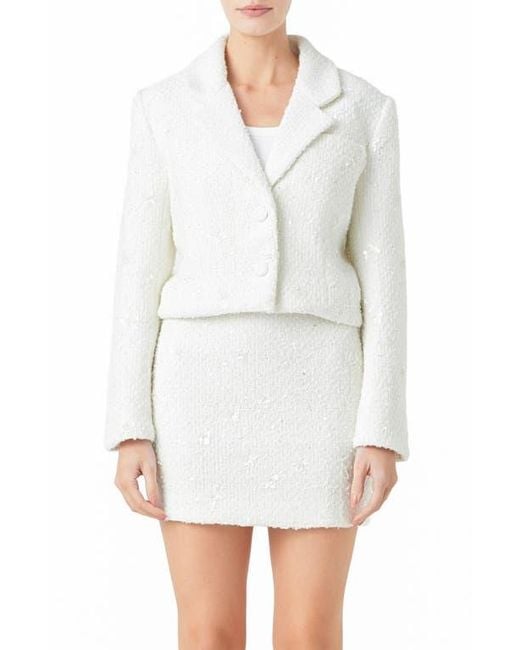 Endless Rose White Sequin Crop Blazer
