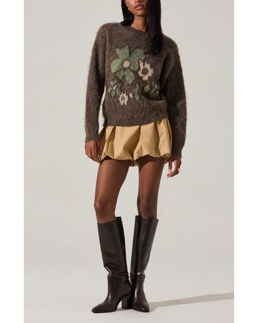 Astr Brown Conetta Floral Fuzzy Sweater