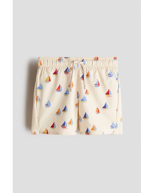 H&M White Patterned Swim Shorts for men
