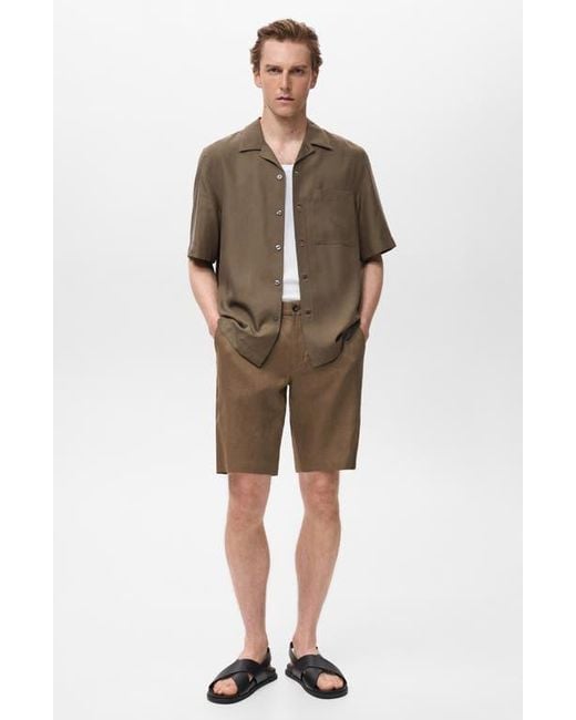 Mango Brown Regular Fit Short Sleeve Tencel Lyocell Button-Up Shirt for men