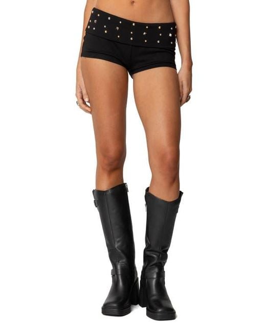 Edikted Black Studded Micro Shorts