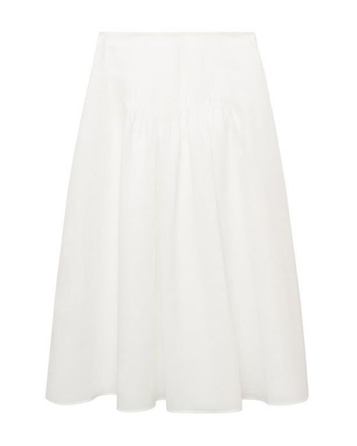 Mango White Pleated Ramie Midi Skirt
