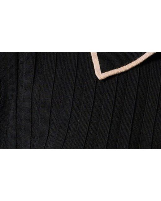& Other Stories Black Tipped Ribbed Ruffle Trim Polo Sweater